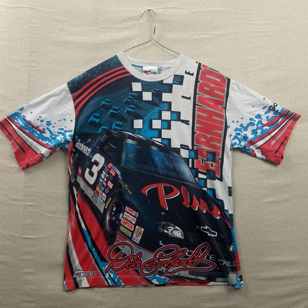 Chase Authentics NASCAR T-Shirt‎ Mens L Multicolor Dale Earnhardt All Over Print
